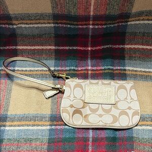 Coach Tan and Cream Signature Wristlet